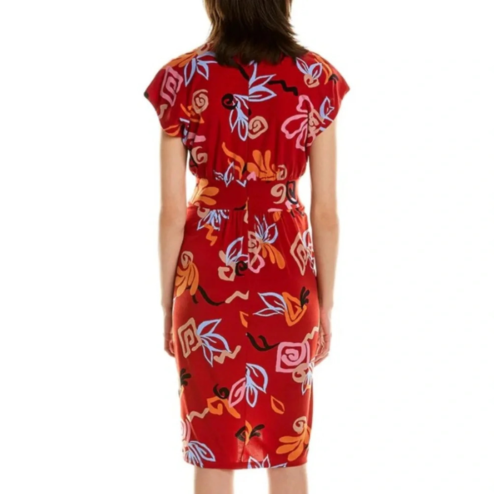 NWT Donna Morgan Red Matte Jersey Midi Dress With Pleated Front (6) - Picture 2 of 7